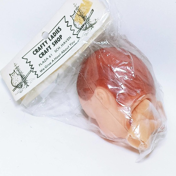 Vtg Crafty Ladies Doll Head & Hands Blue Eyes Holding Bottle in Hand Open Mouth - Picture 4 of 8